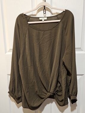 Umgee Olive Long Sleeve Twist Hem Blouse